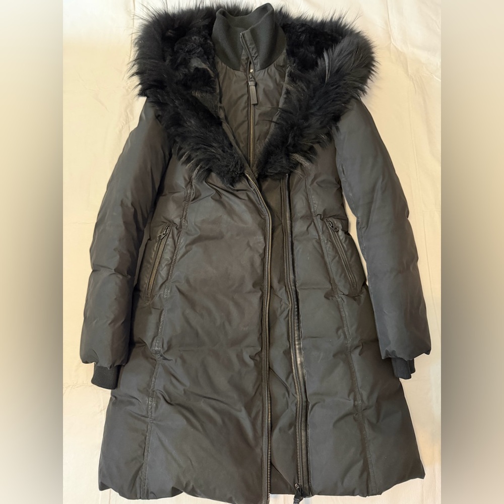 Authentic Mackage Kay F Black Puffer Coat with Real Fur Trim size Small